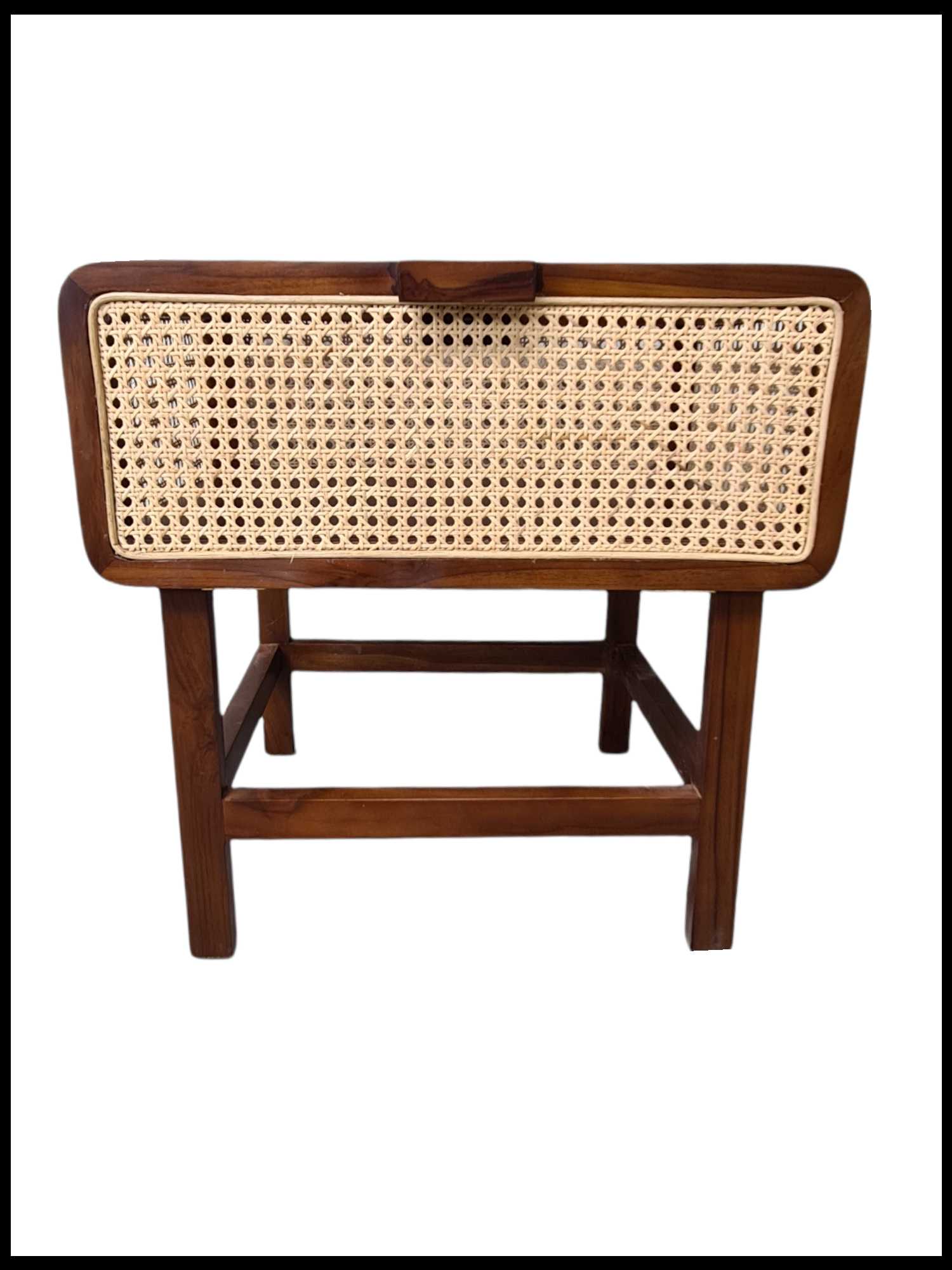 ELLY MID CENTURY TEAK & RATTAN BEDSIDE