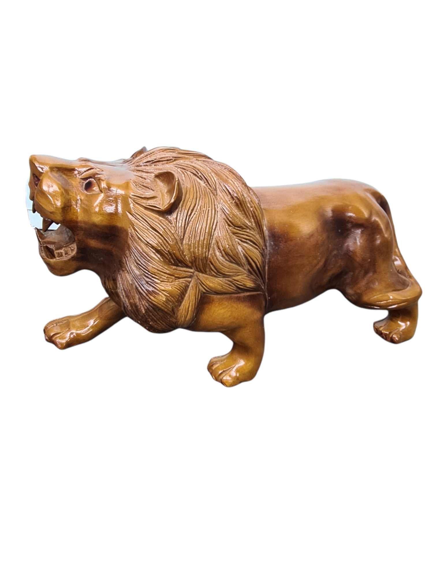 WOODEN LION STATUE
