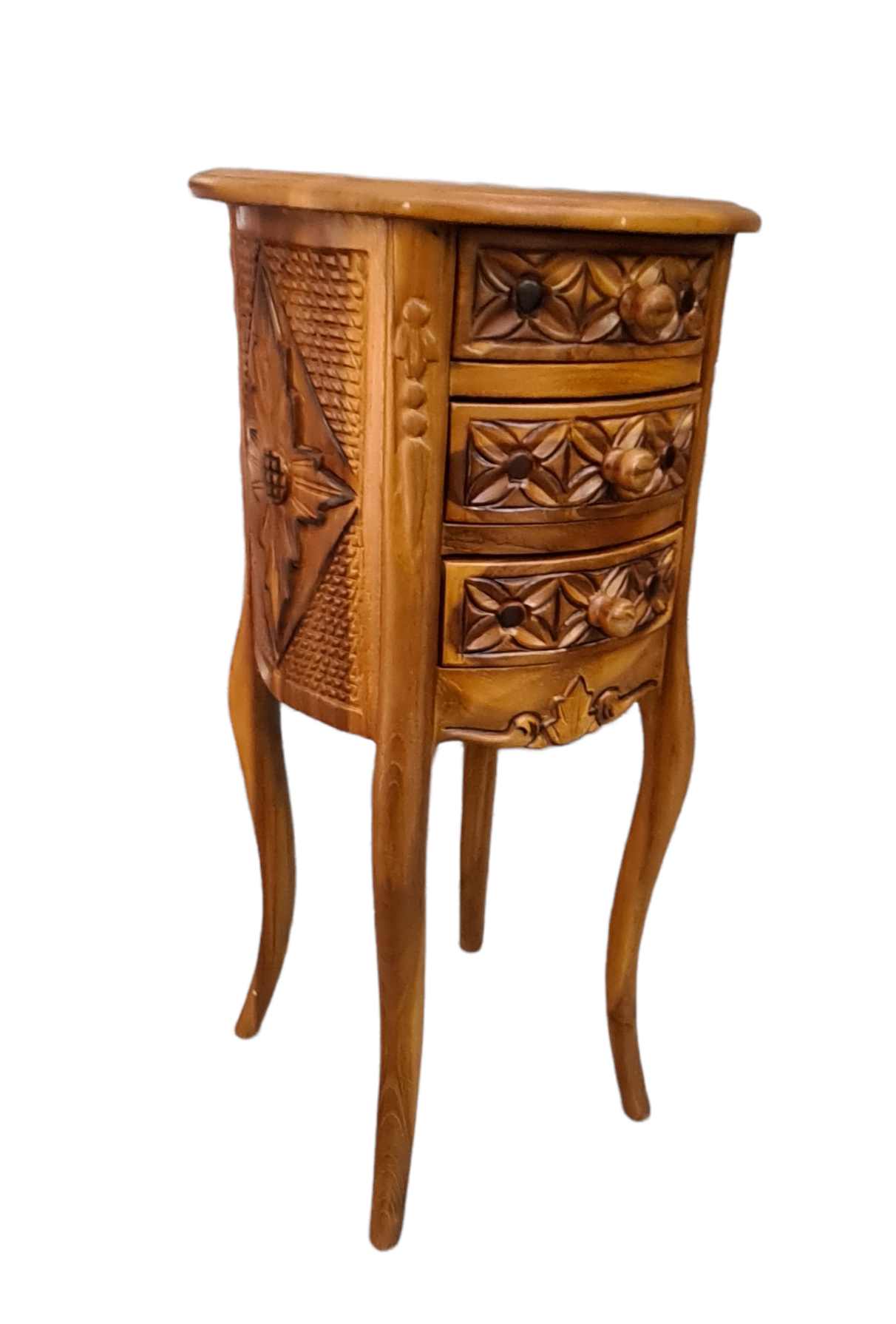 CARVED 3 DRAWER TEAK TABLE