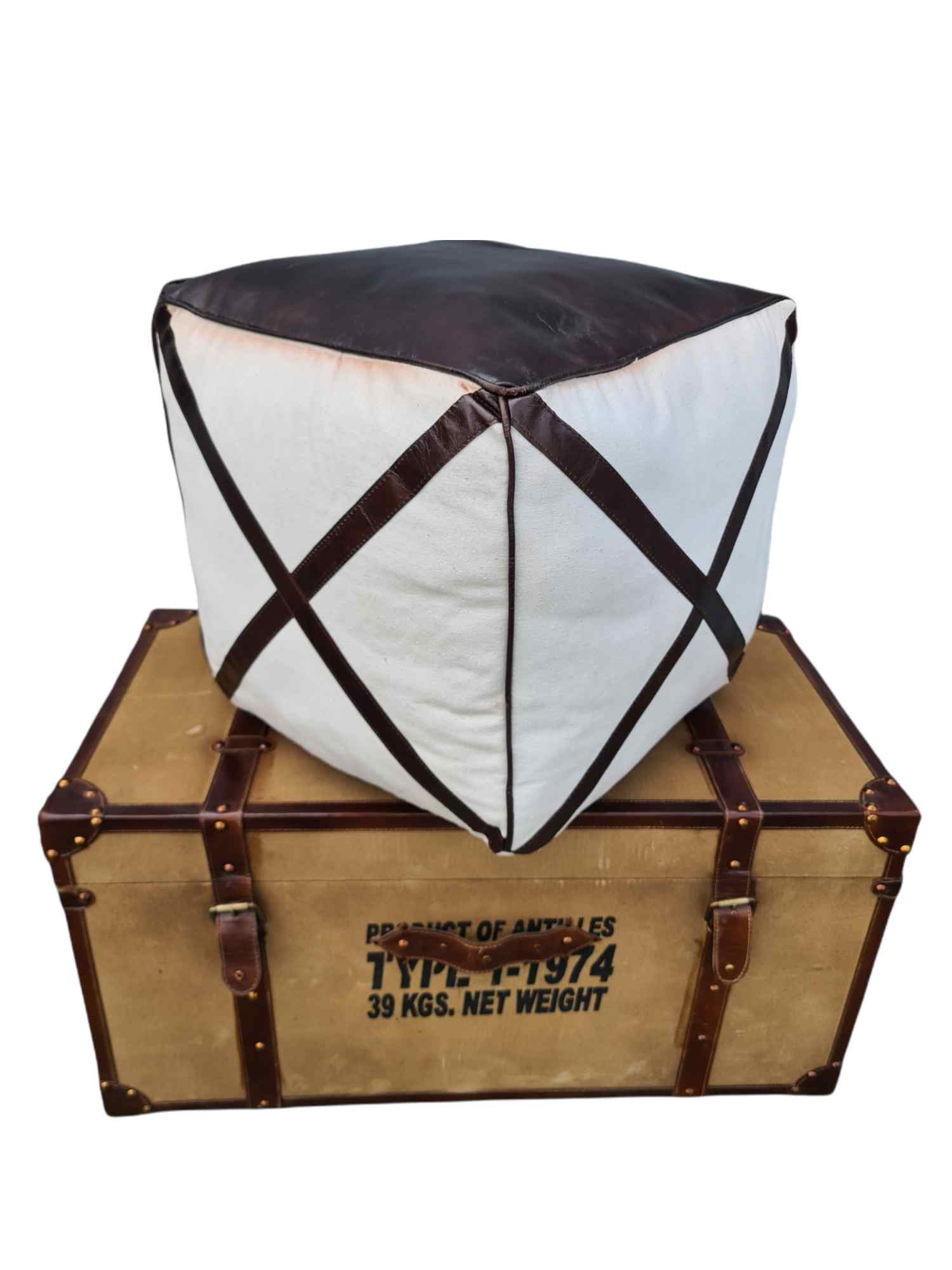SIMA LEATHER & CANVAS OTTOMAN
