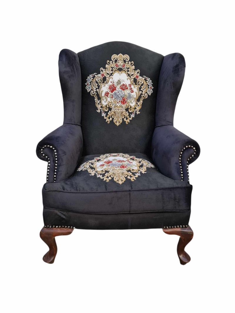 Wing Back Arm Chair with Embroidery
