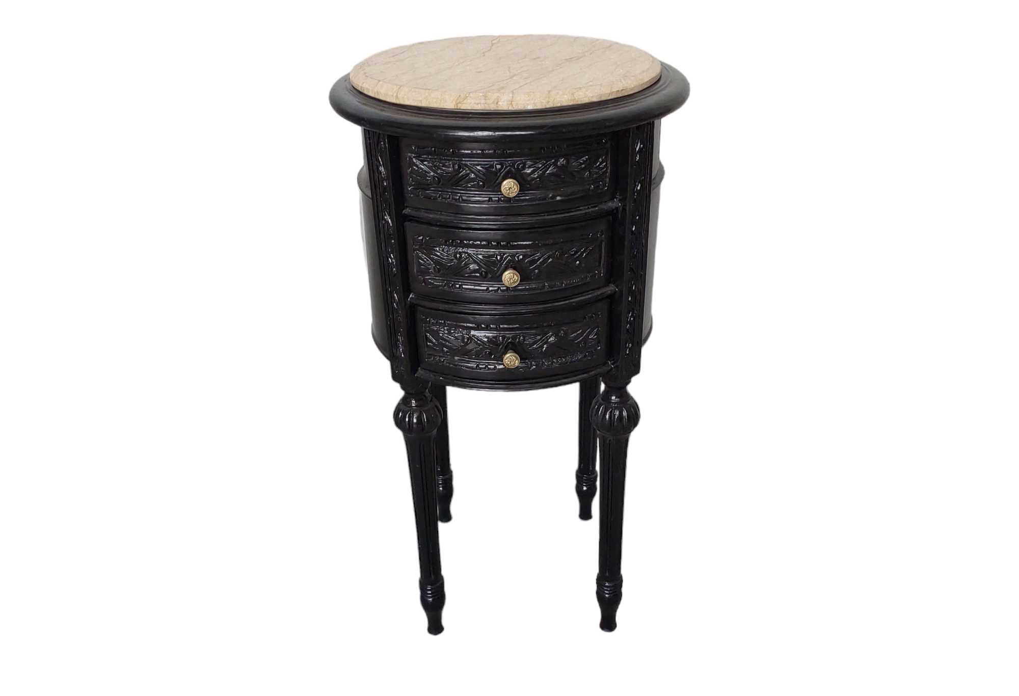 Round French Nightstand with Marble