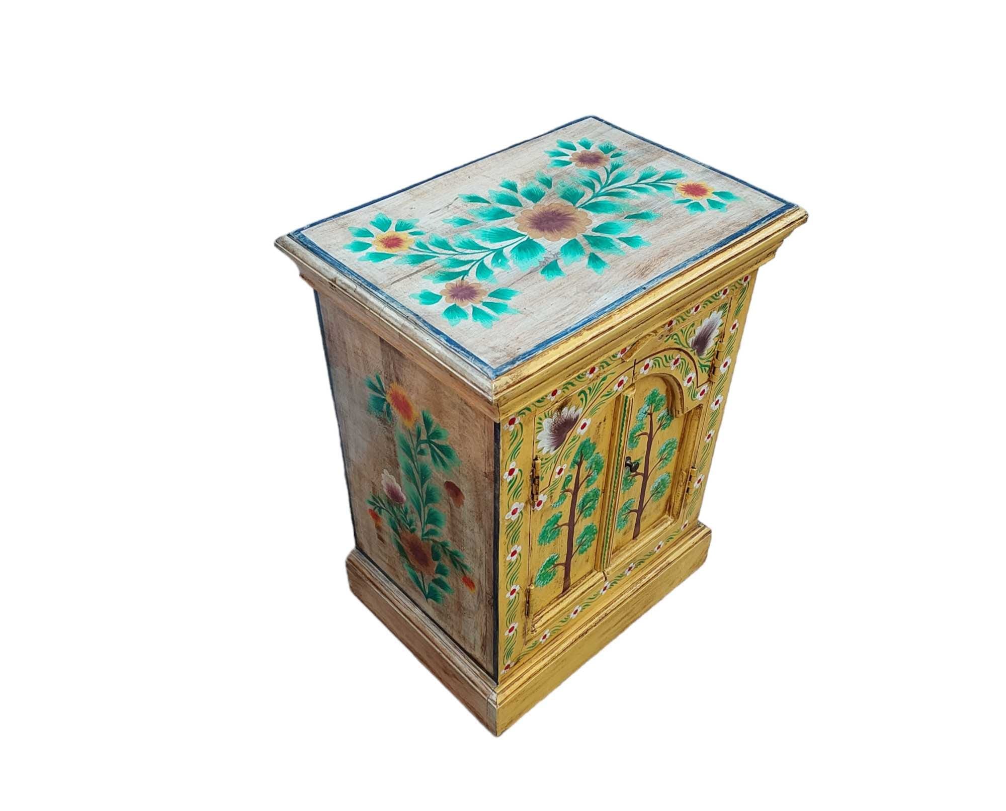 REWA HAND PAINTED INDIAN BEDSIDE