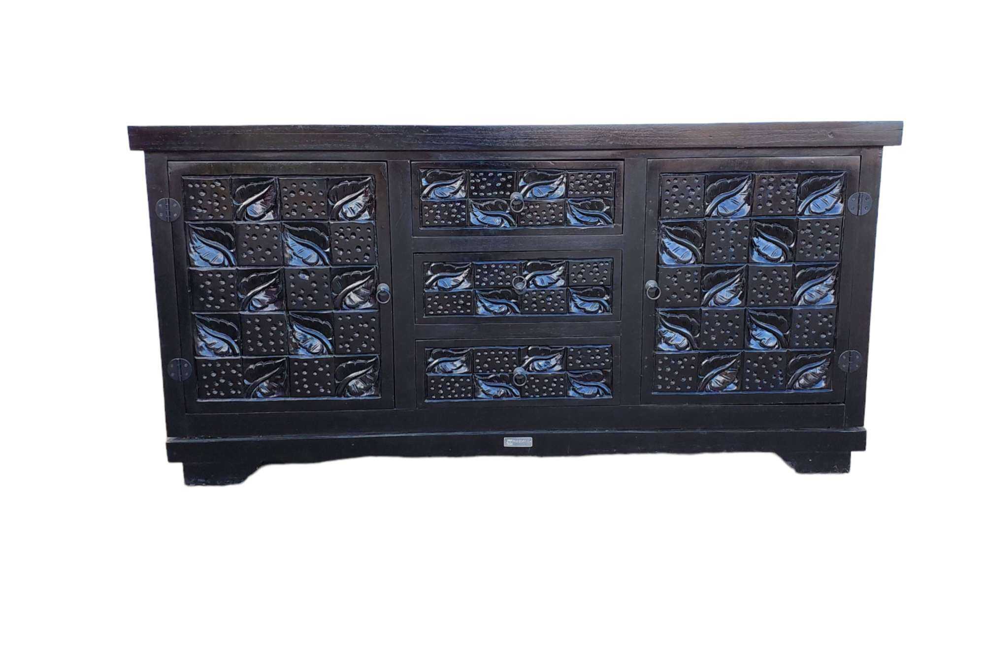 Harrow Flower Carved Teak Sideboard