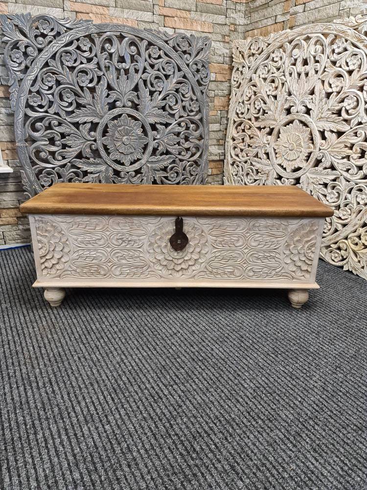 Maurya Indian Carved Trunk