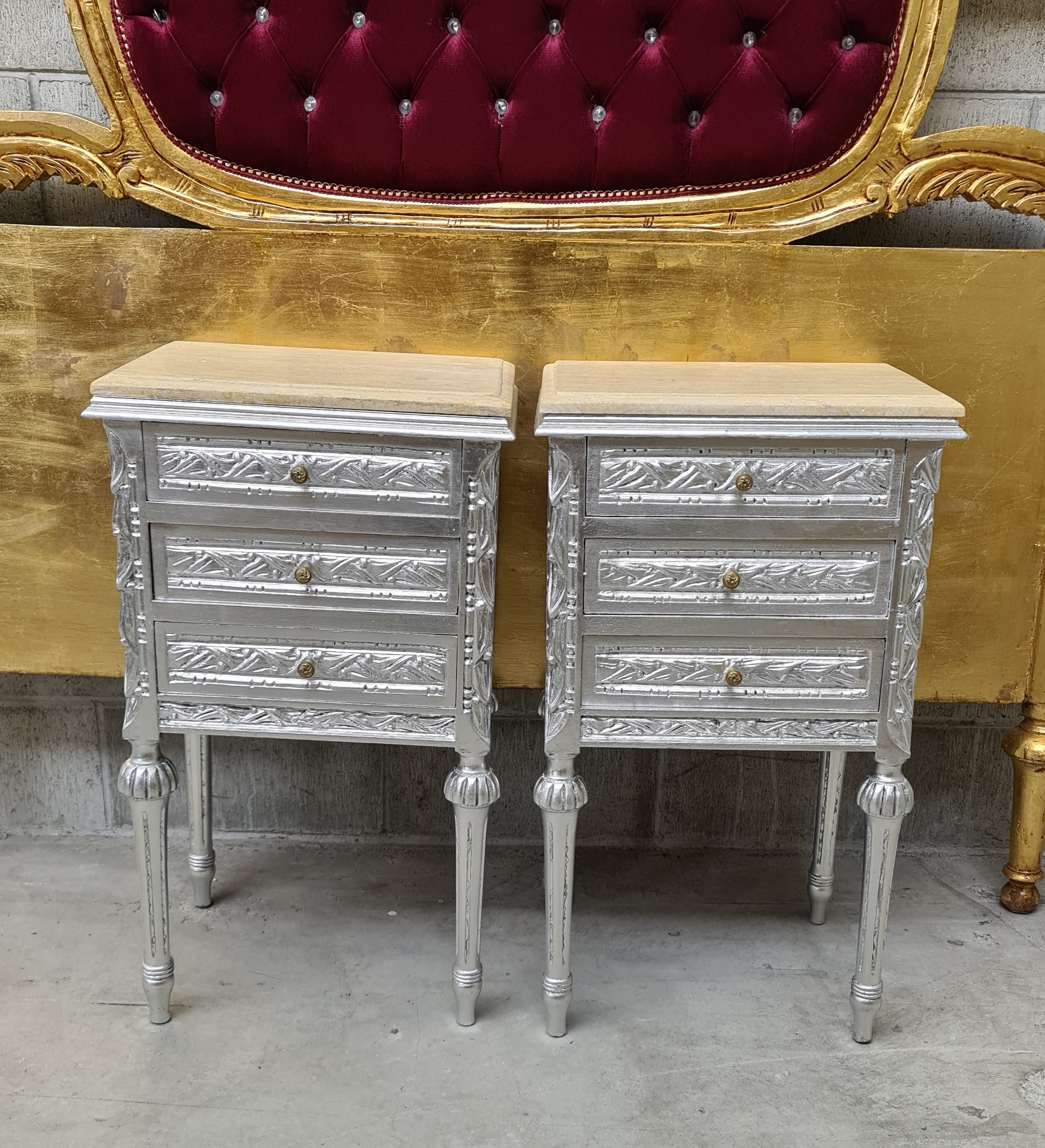 French Nightstands with Marble Tops