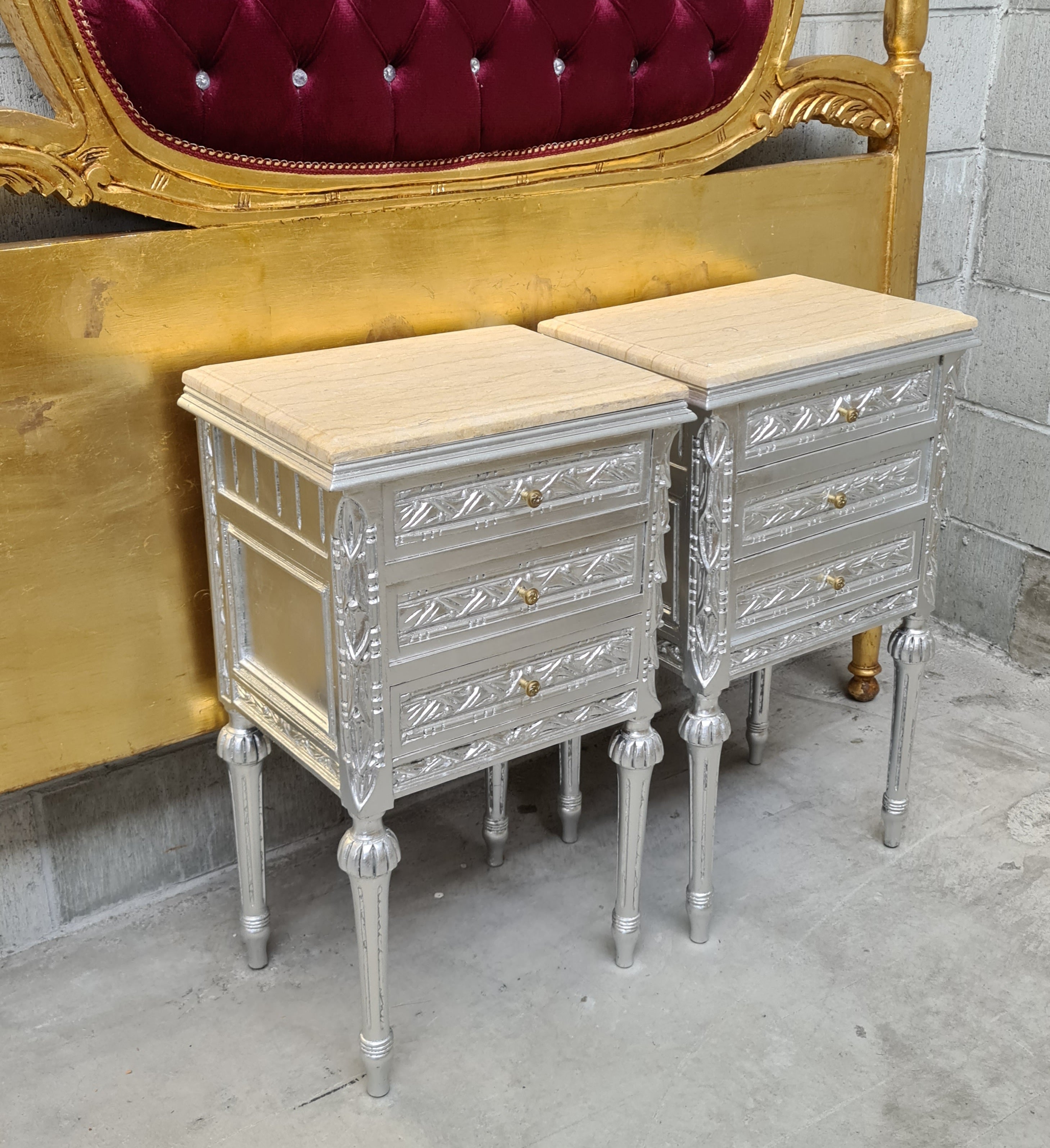 French Nightstands with Marble Tops