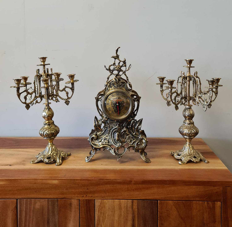 Baroque Brass Clock Garniture