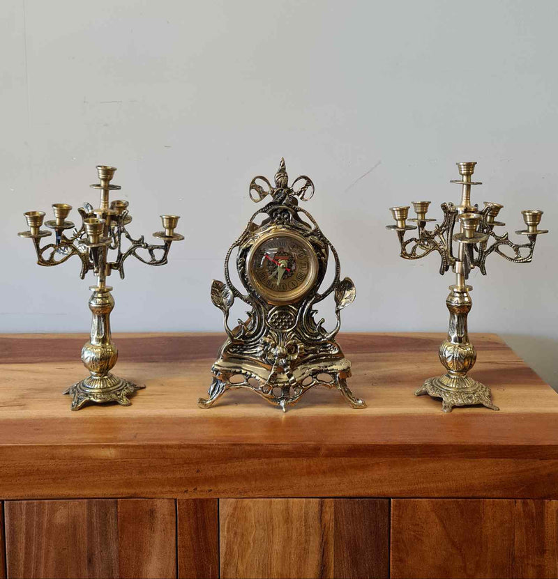 Brass clock Garniture set