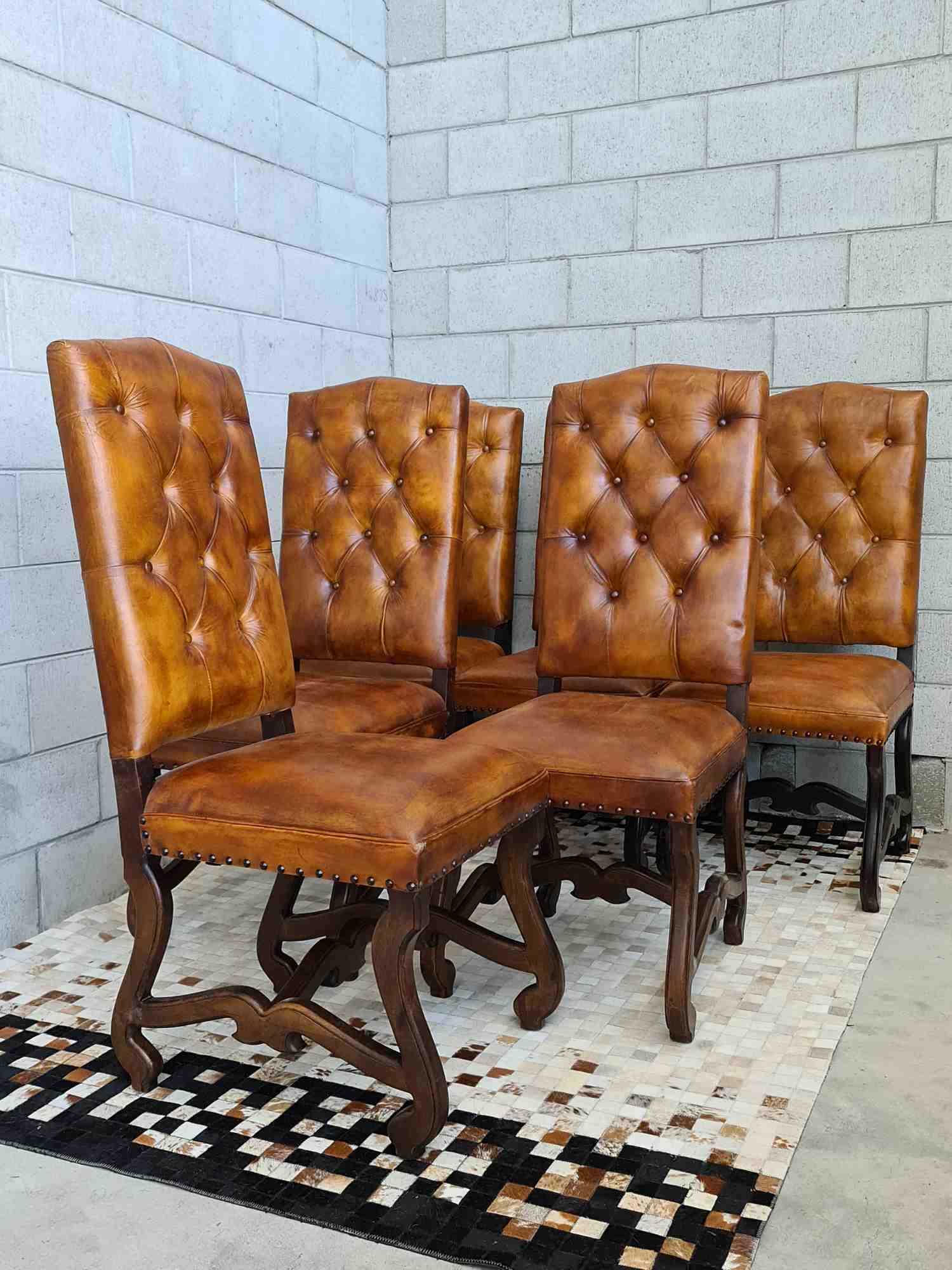 6 × Os De Mouton French Dining Chairs in Leather