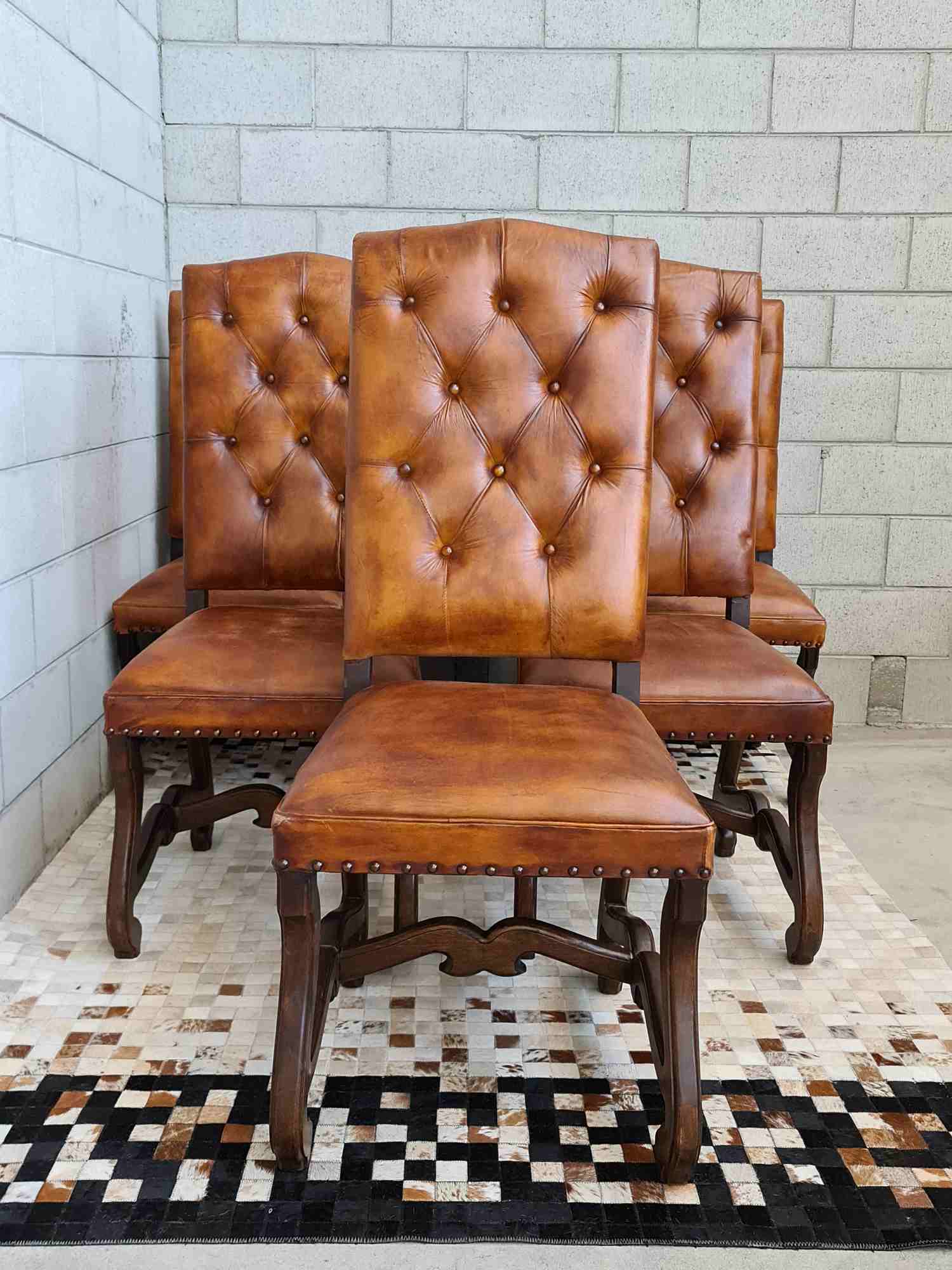 6 × Os De Mouton French Dining Chairs in Leather