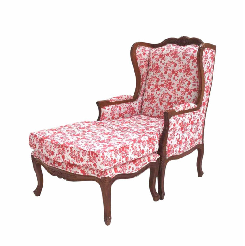 FRENCH WING BACK ARMCHAIR & OTTOMAN