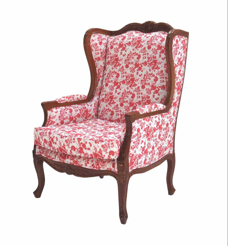 FRENCH WING BACK ARMCHAIR & OTTOMAN
