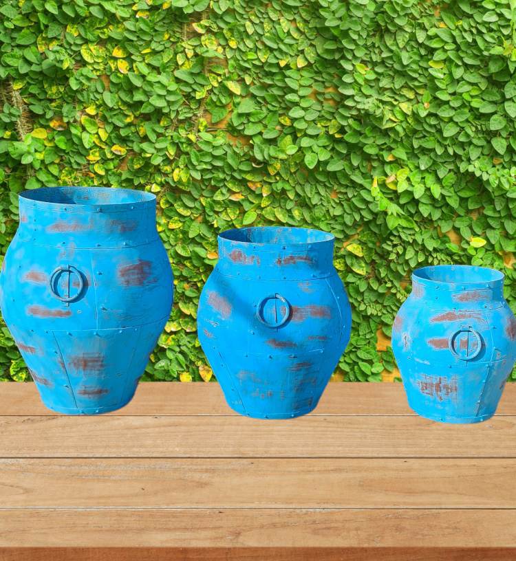 Indian Bluewashed iron pots