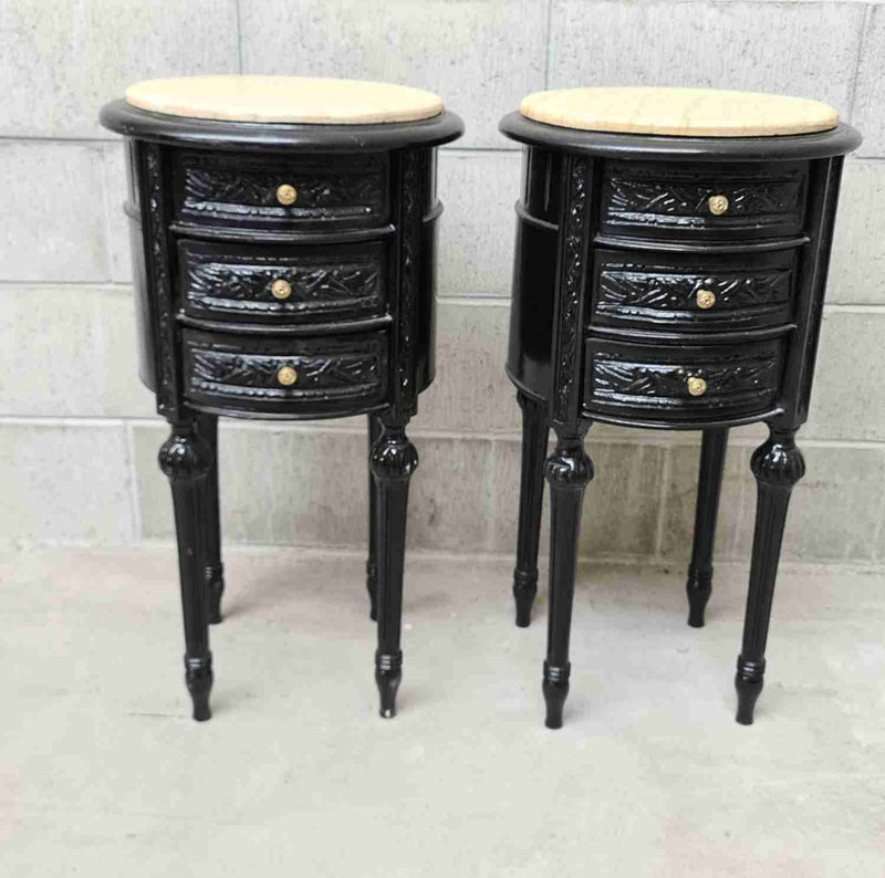 Round French Nightstand with Marble