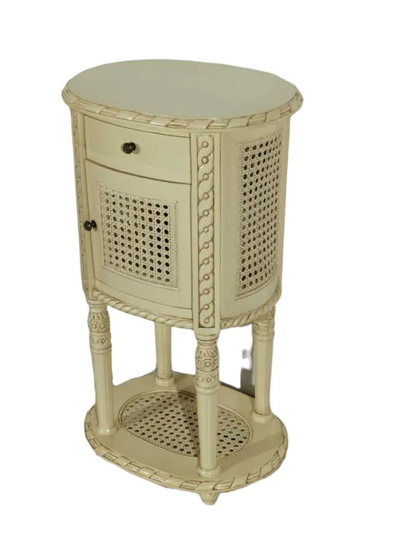 Alexis French Round Bedside with Rattan
