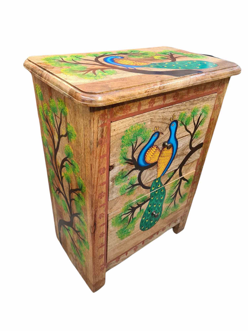 Hand Painted Indian Peacock Nightstand