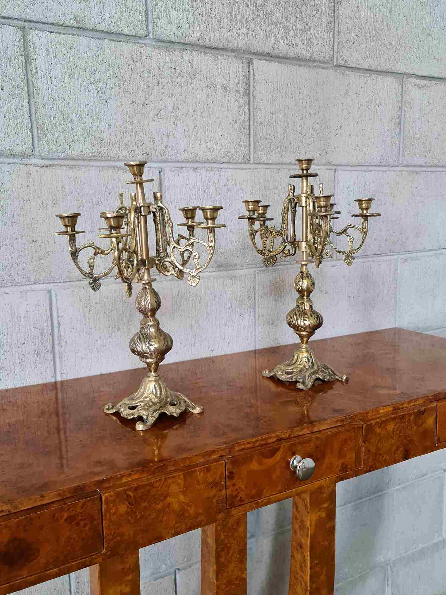 Pair of Italian Brass Candelabras