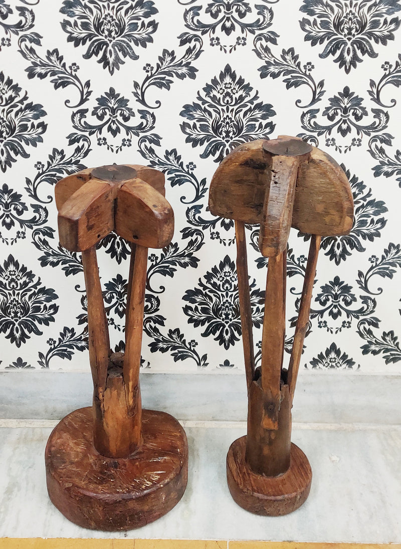 VINTAGE  INDIAN WOODEN CANDLE STANDS