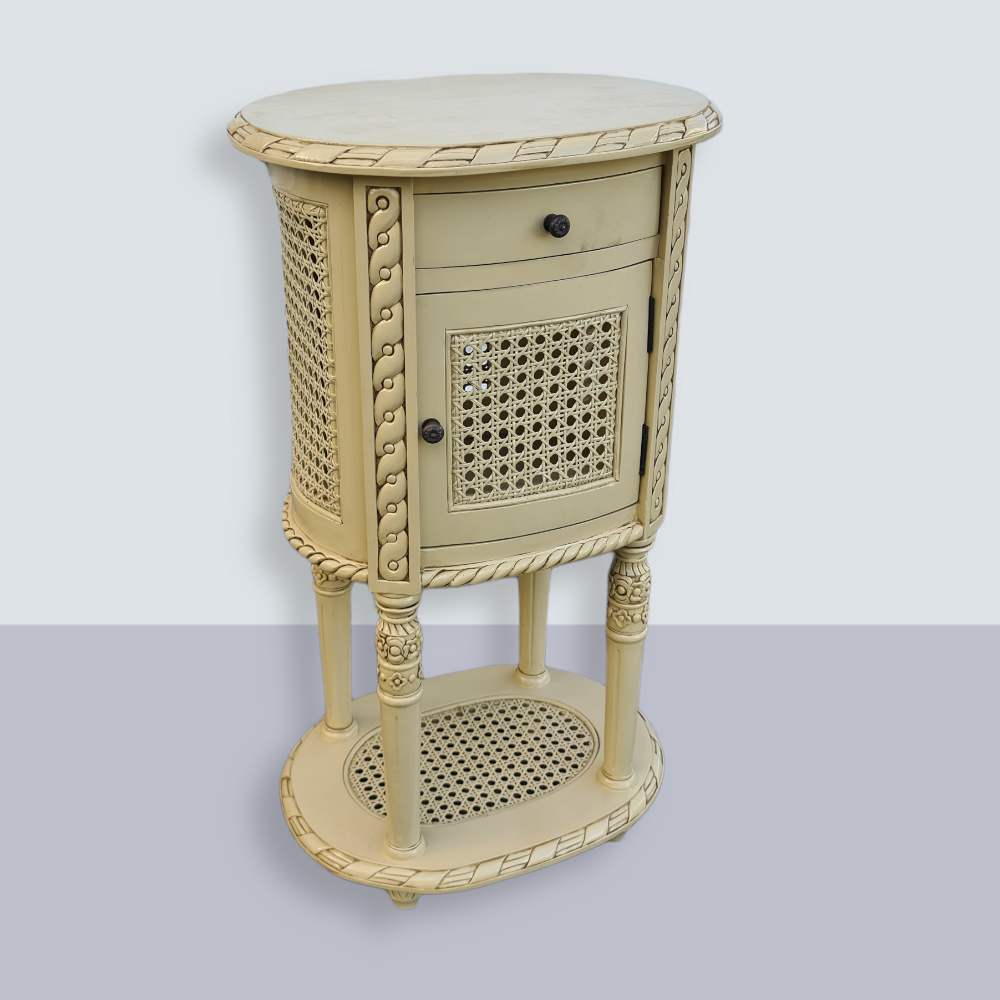 Alexis French Round Bedside with Rattan