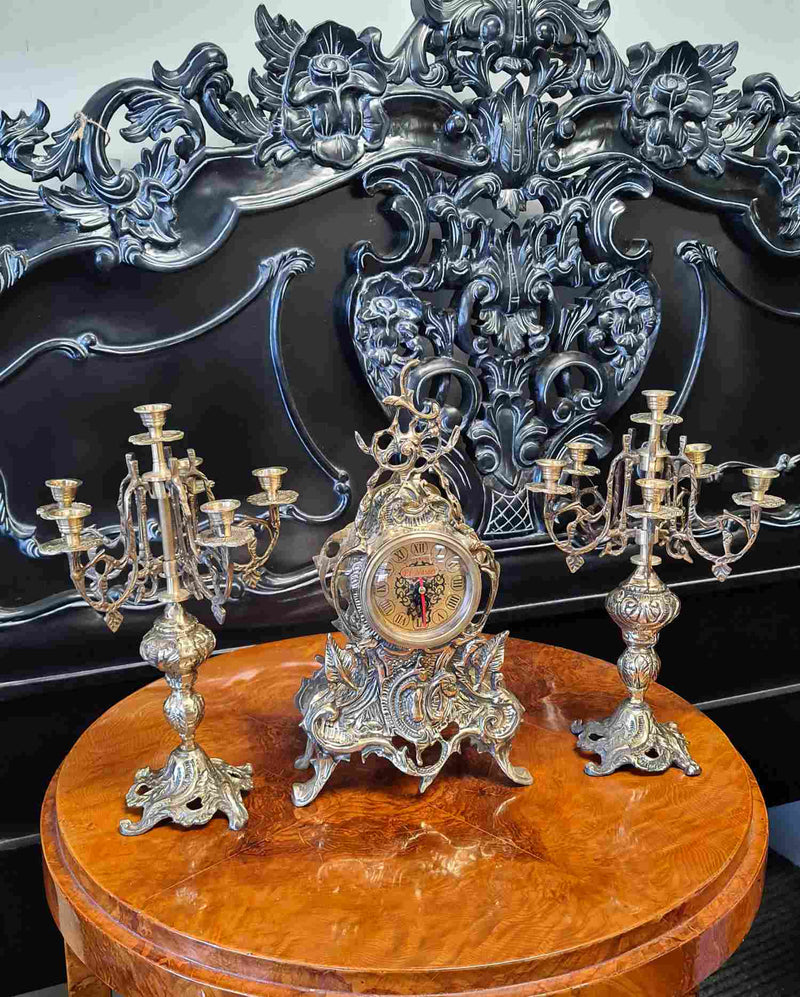 Baroque Brass Clock Garniture