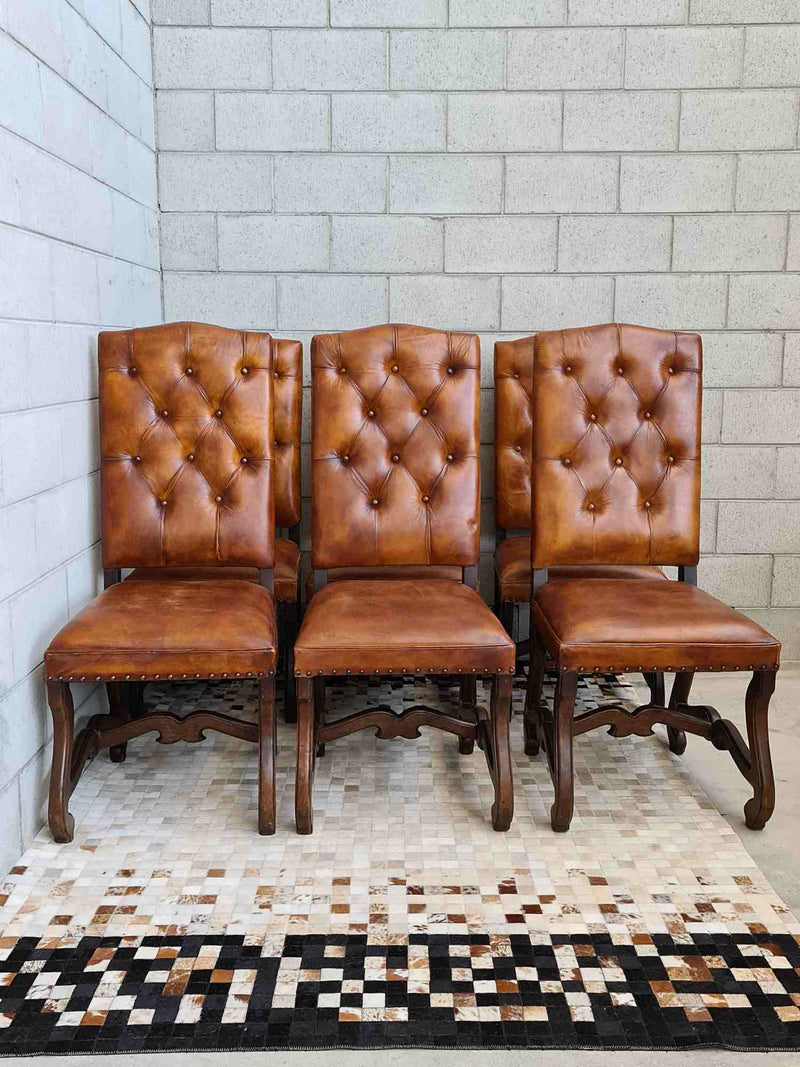 6 × Os De Mouton French Dining Chairs in Leather