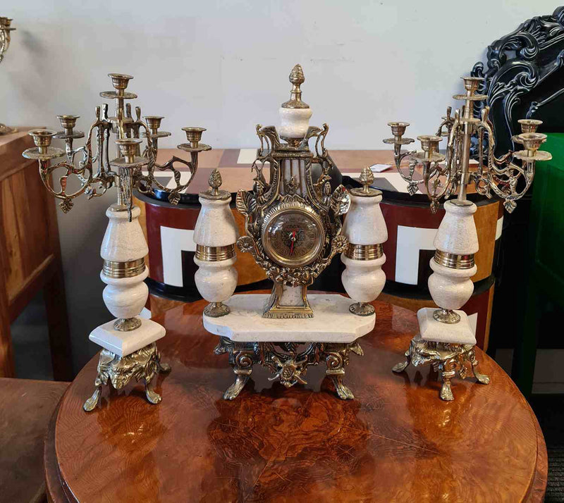 Marble & Brass Clock set