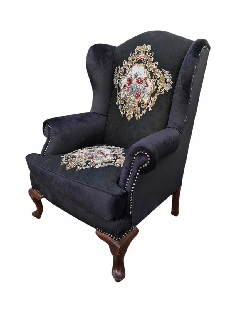 Wing Back Arm Chair with Embroidery